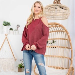 New Junior's Boutique Burgundy open shoulder top